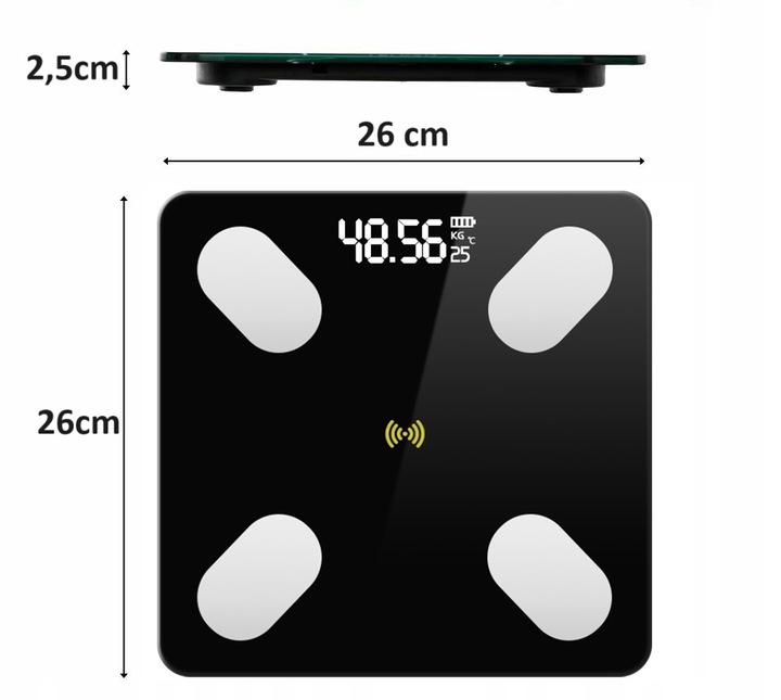 WAGA ANALITYCZNA ŁAZIENKOWA SLIM 180KG SMART + 31w1 ANDROID iOS PRECYZYJNA