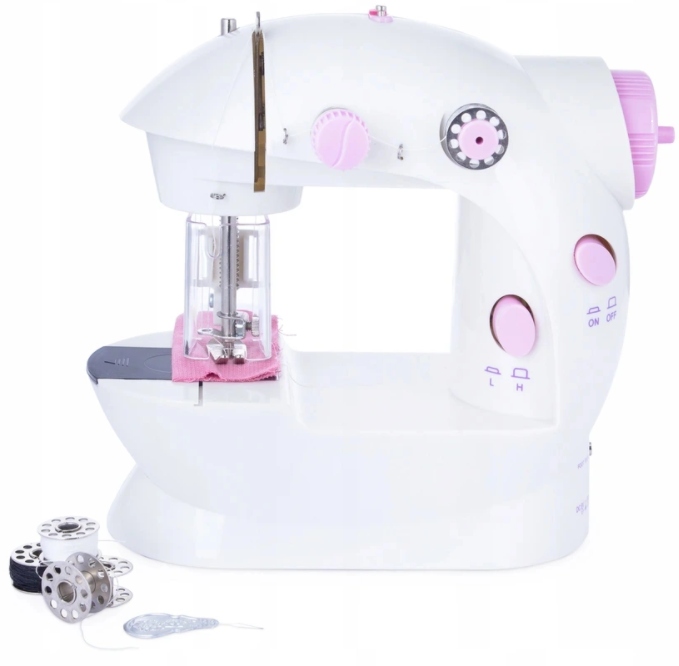 PRAWDZIWA MASZYNA DO SZYCIA DLA DZIECI Z OSŁONĄ NA PALCE + IGŁA NICI LAMPKA