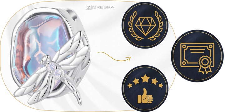 CHARMS WAŻKA NA KAMIENIU OPAL srebro pr 925 koralik ZAWIESZKA SREBRNA BEADS