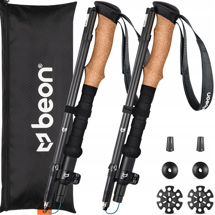 KIJE TREKKINGOWE SKŁADANE KARBONOWE KIJKI W GÓRY WŁÓKNO WĘGLOWE BEON CARBON