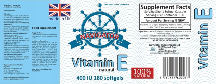 WITAMINA E 180 k 400IU NATURALNA MŁODOŚĆ SOFTGELS