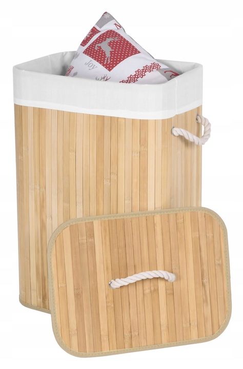 KOSZ NA PRANIE BIELIZNĘ ZABAWKI Z BAMBUSA DREWNIANY POJEMNIK KUFER 80L