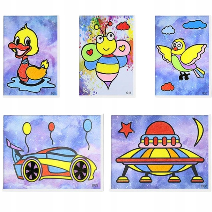 ZESTAW KREATYWNY DO MALOWANIA PIASKIEM SZABLONY DLA DZIECKA