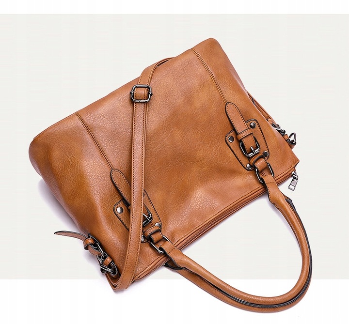 TOREBKA WOREK NA RAMIĘ brąz czarna SHOPPER DO RĘKI pasek jakość