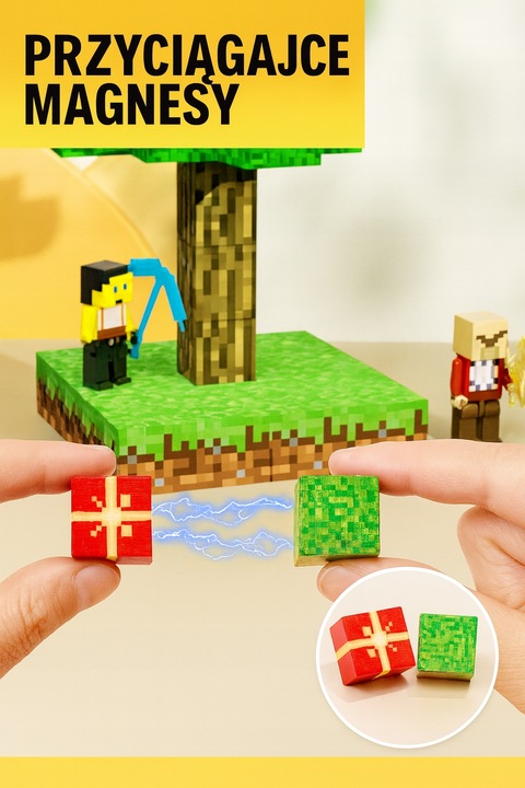 KLOCKI MAGNETYCZNE PIKSELE BLOCZKI SZEŚCIANY MOCNE 184 KLOCKI 2 FIGURKI