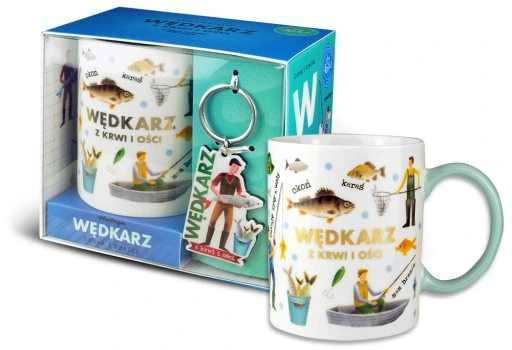 ZESTAW NA PREZENT KUBEK Z BRELOKIEM DLA WĘDKARZA RYBY WĘDKARZ Z KRWI I OŚCI