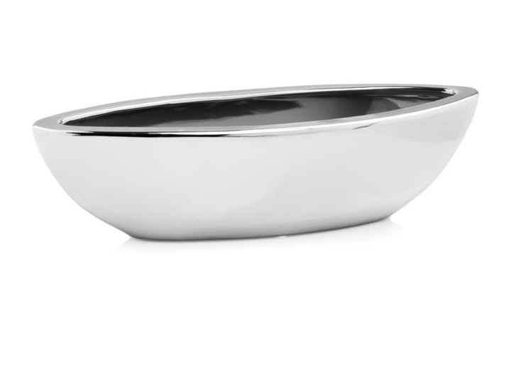 CERAMICZNA OSŁONKA 40cm ŁÓDKA SREBRNA
