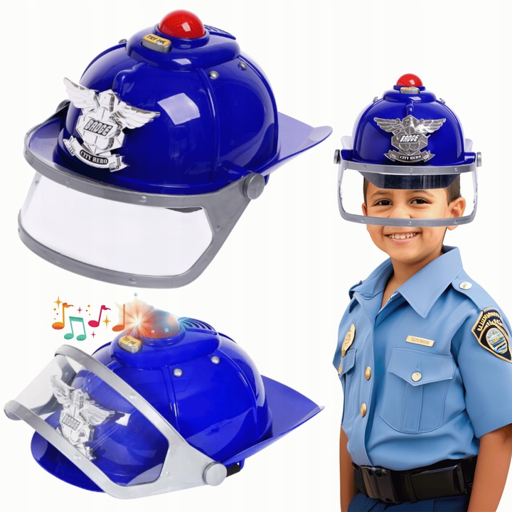 KASK POLICYJNY Z EFEKTAMI DŹWIĘKOWYMI ŚWIETLNYMI HEŁM MAŁY POLICJANT