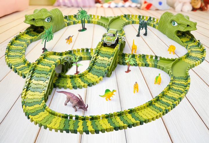 TOR SAMOCHODOWY WYŚCIGOWY PARK DINOZAURÓW MAGIC TRACK 240 elementów / 360cm