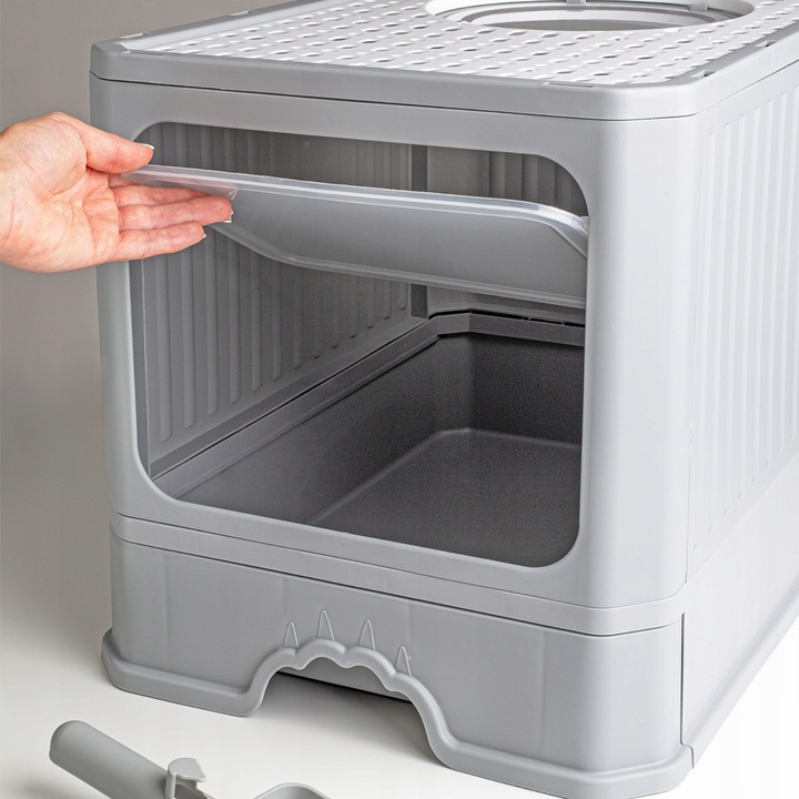 KUWETA DLA KOTA Z SZUFLADĄ ZAMKNIĘTA DUŻA KRYTA NA ŻWIREK TOALETA ŁOPATKA