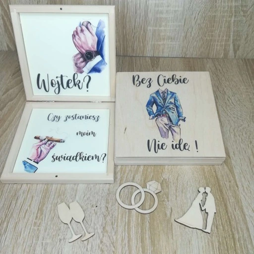 Pudełko eko zaproszenie dla świadka świadkowej nadruk uv wzory ślub wesele