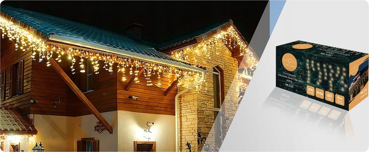 LAMPKI CHOINKOWE ŚWIĄTECZNE SOPLE Z EFEKTEM FLASH ZEWNĘTRZNE 8M 300 LED