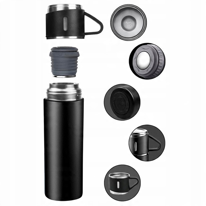 Termos Kubek DO KAWY HERBATY z dzióbkiem VACUUM LOCK STALOWY CZARNY