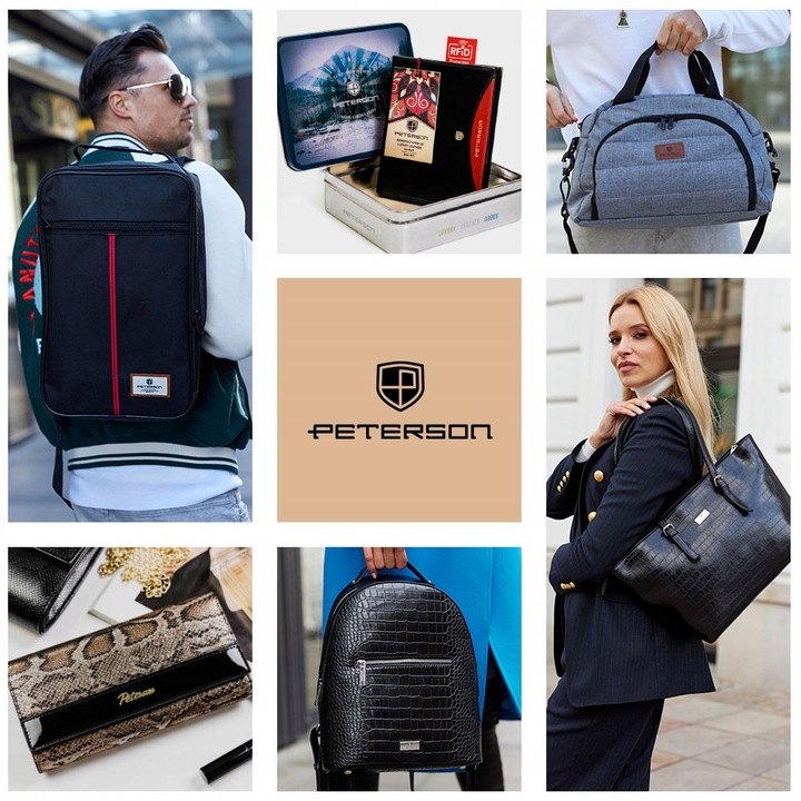 Portfel skórzany męski RFID pojemny na prezent brązowy nubukowy Peterson