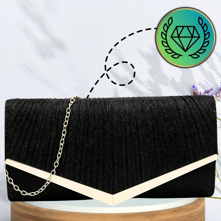 Torebka Wieczorowa Czarna Kopertówka Błyszcząca Ślub Wesele Wizytowa mała