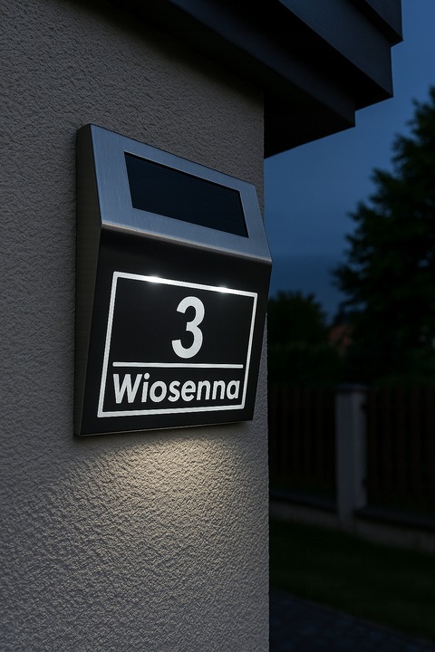 Solarny Numer Domu LED + Tabliczka INOX – Podświetlany, stal nierdzewna