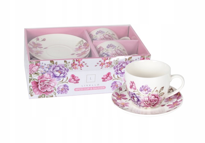 LIVELLO KOMPLET 2 FILIŻANEK PORCELANOWYCH ZE SPODKIEM 250 ML / 14 CM KWIATY