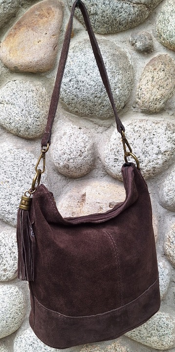 Vera Pelle Torebka Listonoszka SKÓRA NATURALNA ZAMSZ Worek CZEKOLADA