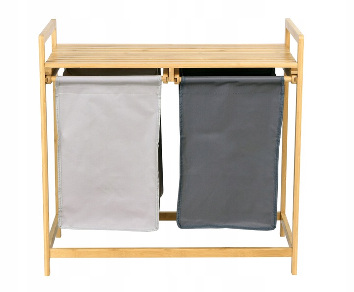 POJEMNIK KOSZ NA PRANIE BIELIZNĘ BAMBUSOWY WYSUWANY PODWÓJNY Z PÓŁKĄ 80L