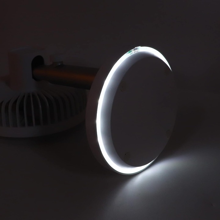 Wentylator wiatrak biurkowy cichy stojący 30cm biały USB LED akumulator