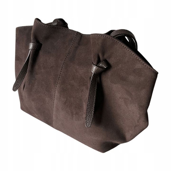 Czekoladowa torebka zamszowa shopper brąz SKÓRA ZAMSZ NATURALNY Vera Pelle