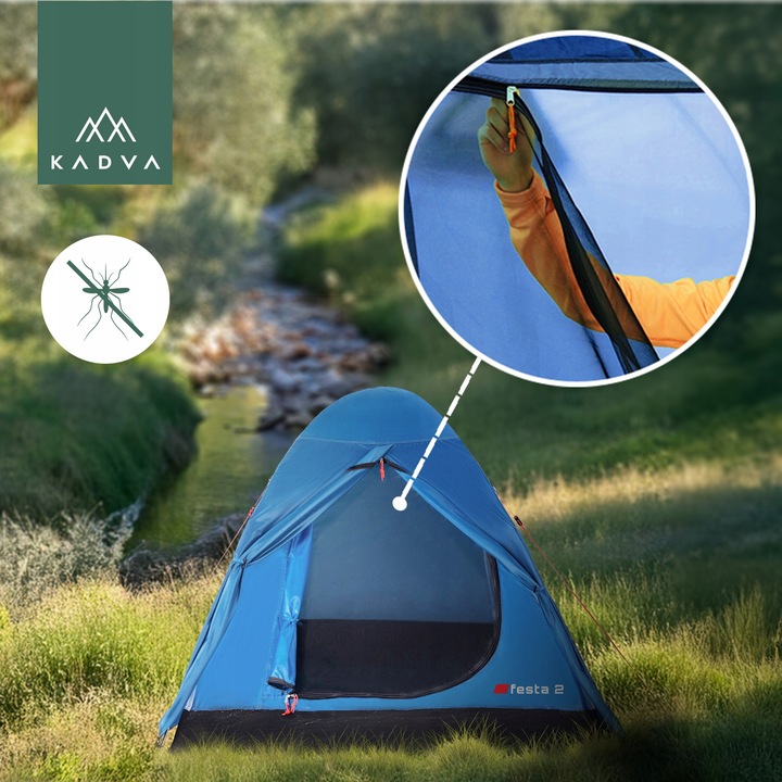 Namiot kempingowy 2-osobowy KADVA Festa 2 niebieski OS KOPUŁOWA KONSTRUKCJA