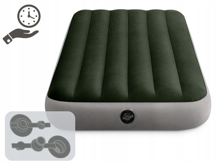 Materac Dmuchany Welurowy Łóżko z Pompką na Baterie Jednoosobowy Intex