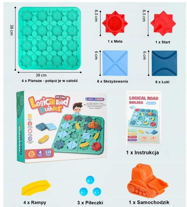 GRA LOGICZNA PLANSZOWA UKŁADANKA LABIRYNT BUDOWANIE DROGI NA PREZENT KLOCKI