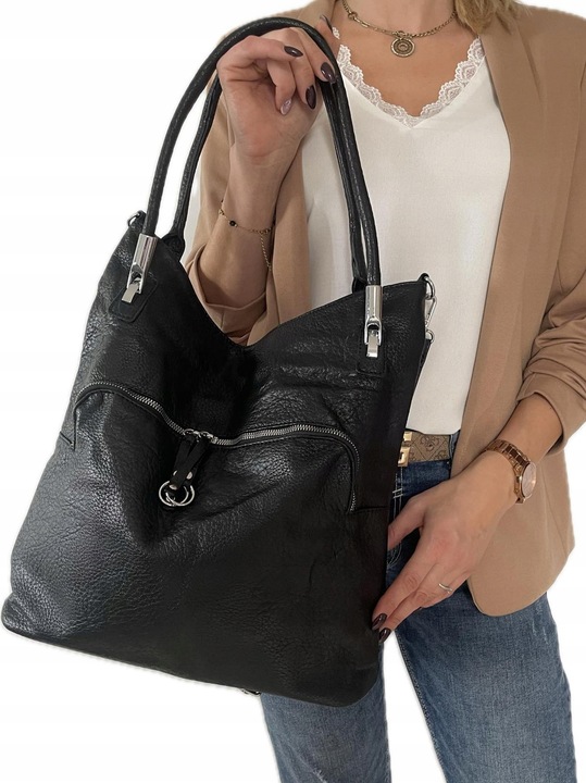 Torebka damska worek skóra ekologiczna czarna codzienna