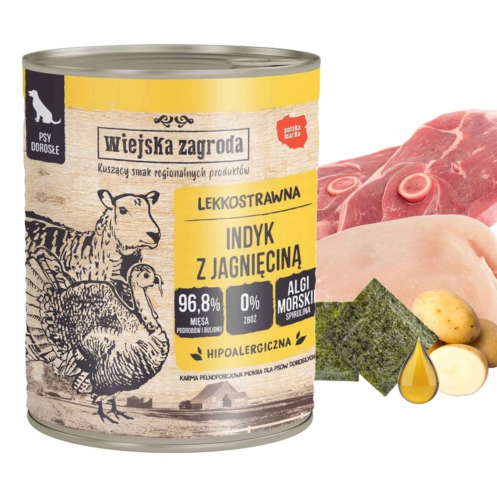 WIEJSKA ZAGRODA Mix Smaków karma dla psa mokra puszka 6 x 800g bezzbożowa