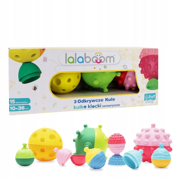 Lalaboom kulko klocki sensoryczne 3 Odkrywcze Kule zabawka rozwojowa NOWA