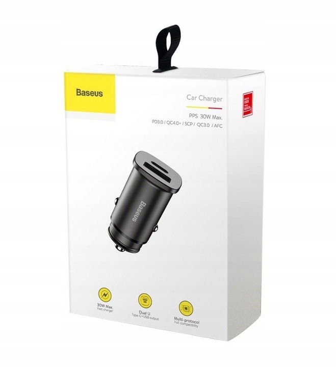 BASEUS ZASILACZ ŁADOWARKA SAMOCHODOWA 1X USB-A USB-C PD 3.0 QC 4.0 5A 30W
