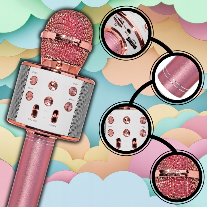 BEZPRZEWODOWY MIKROFON DLA DZIECI ZESTAW DO KARAOKE BLUETOOTH ETUI USB