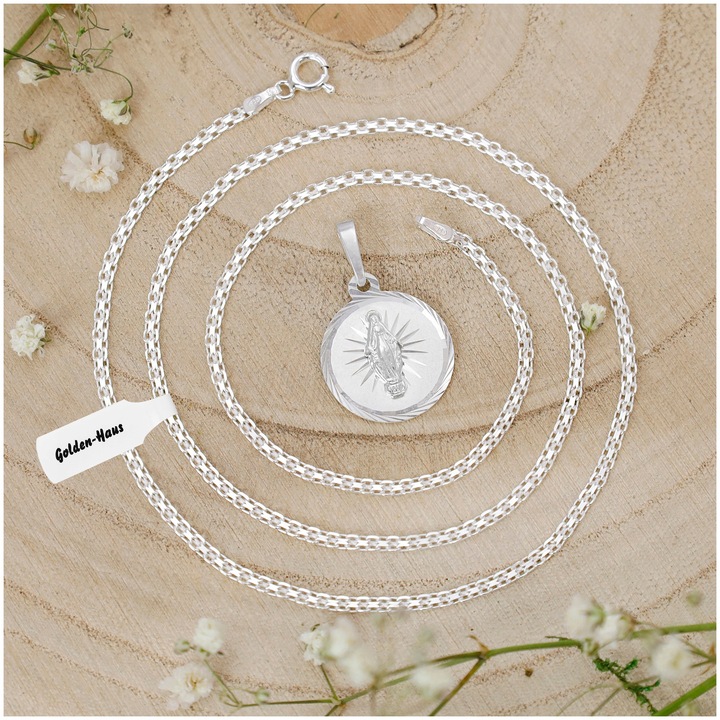 SREBRNY ŁAŃCUSZEK + CUDOWNY MEDALIK PR. 925 PREZENT KOMUNIA CHRZEST GRAWER