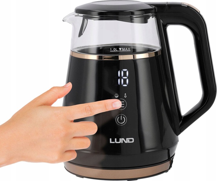 CZAJNIK ELEKTRYCZNY LUND 1100W 1L CZARNY Z REGULACJĄ TEMPERATURY 40-100°C