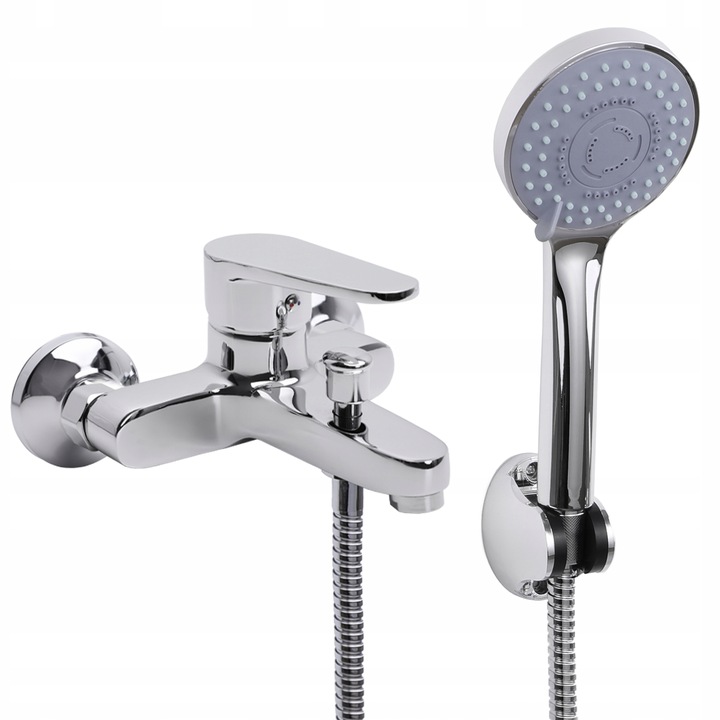 Bateria wannowa ścienna chrom srebrna z prysznicem kran do wanny YOKA HOME