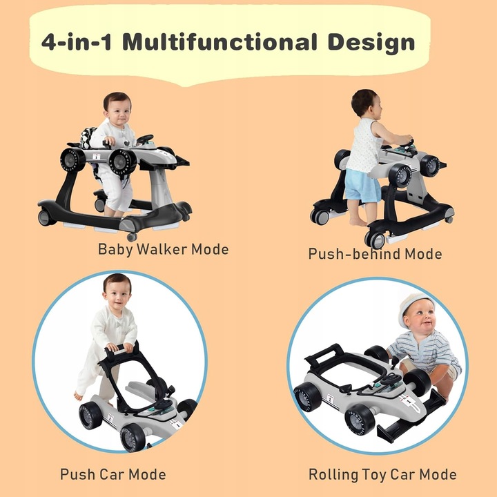 Chodzik dla dziecka 4 w 1, regulacja prawna ze względu na muzykę, szary