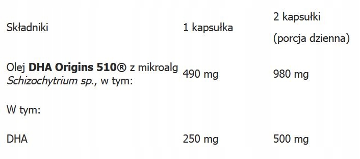 Aliness Vegan Omega 3 FORTE DHA 500 mg Z ALG WZROK UKŁAD NERWOWY 60kap