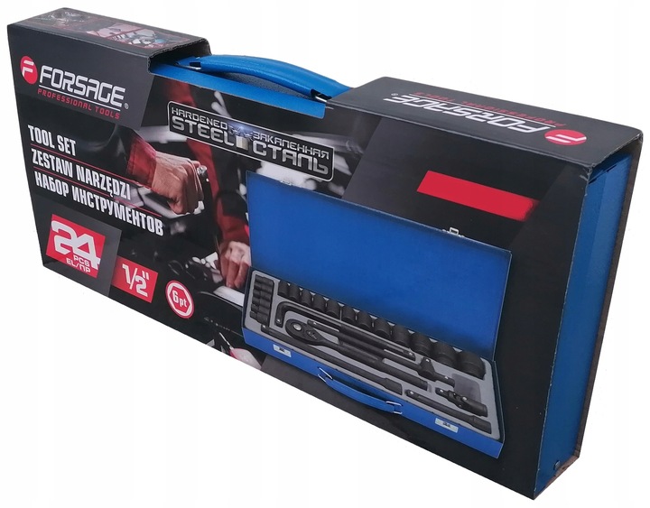 Klucze nasadowe nasadki grzechotka zestaw 1/2" 24el 8-32mm walizka metalowa