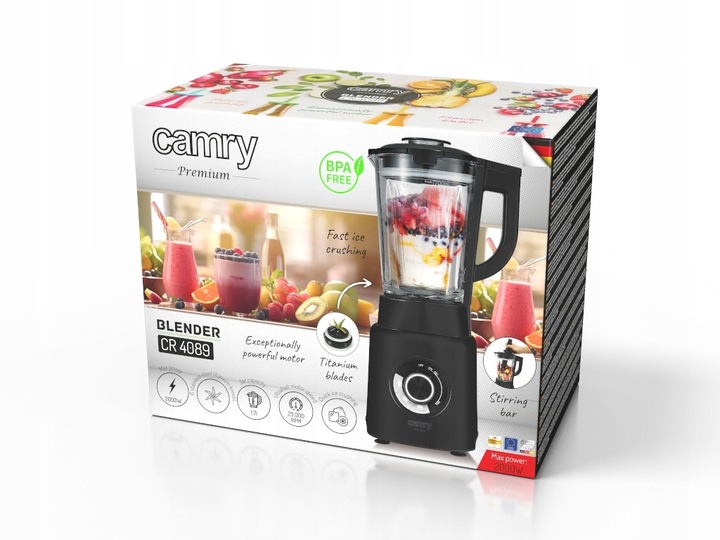 Blender Kielichowy do Koktajli 2000W 3 PROGRAMY Kruszy Lód Smoothie BPAFREE