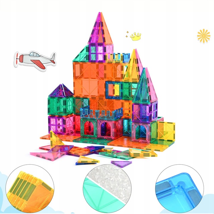 DUŻE KLOCKI MAGNETYCZNE KAFELKI KONSTRUKCYJNE ZESTAW 100 EL RAINBOW PANELE