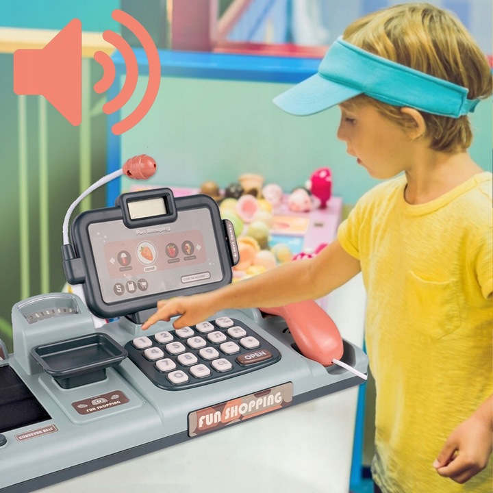 KASA FISKALNA ZABAWKA KASA SKLEPOWA INTERAKTYWNA ZAKUPY SKANER TAŚMA KOSZYK