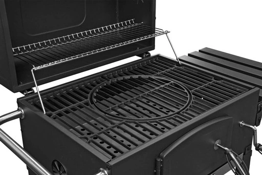 Grill Węglowy na Kółkach z Półką Pokrywą Ogrodowy Przenośny Żeliwny Ruszt