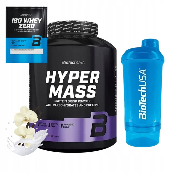 BIOTECH USA HYPER MASS 5000 4000g GAINER NA MASĘ + SHAKER + PRÓBKA ISO WHEY