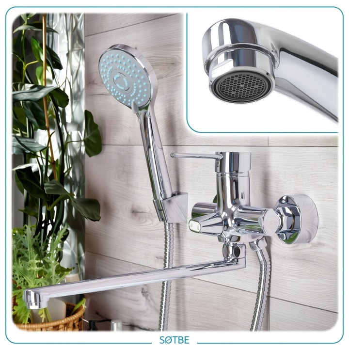 Bateria z długą wylewką do wanny Kran z ceramicznym przełącznikiem SOLIDNA