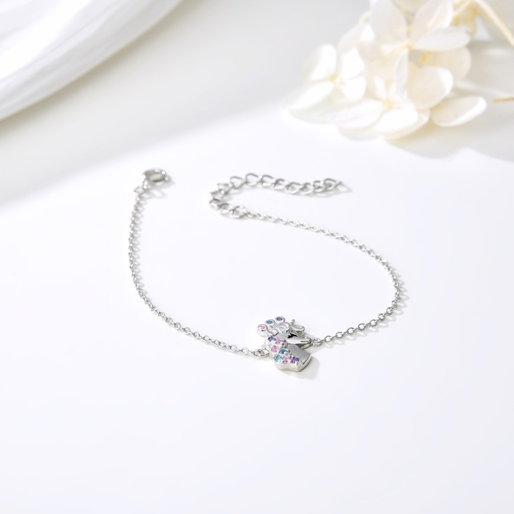 BRANSOLETKA SREBRNA DLA DZIEWCZYNKI JEDNOROŻEC CELEBRYTKA SREBRO PRÓBA 925