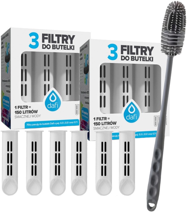 Zestaw 6x Filtr do butelki Dafi Soft Solid biały/jasny szary + szczoteczka