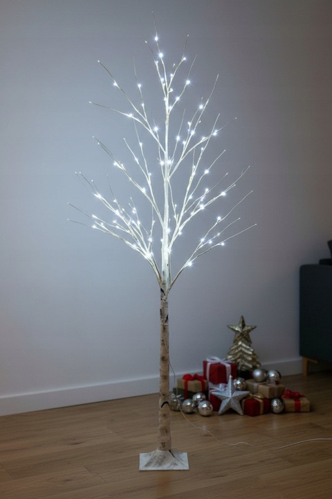 Drzewko Świąteczne Ozdobne Świecące LED BRZOZA 150 cm Lampki Białe Zimne