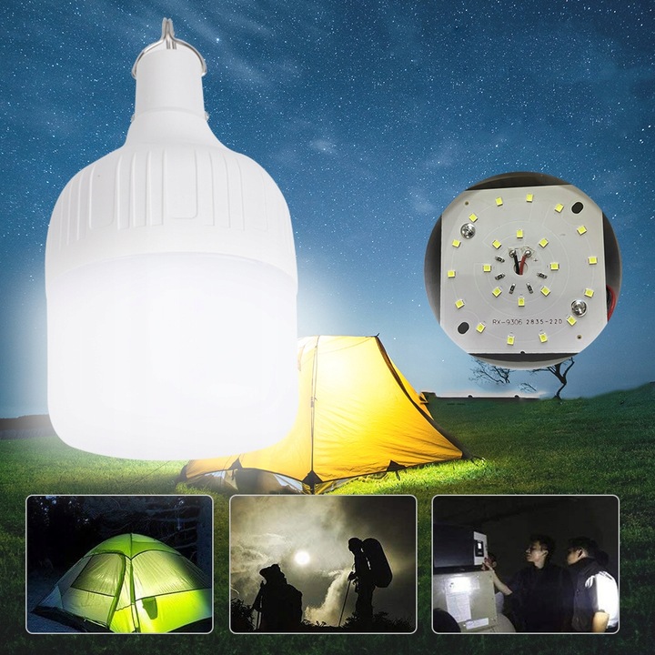 LAMPA KEMPINGOWA ŻARÓWKA LED LAMPKA DO NAMIOTU Z HACZYKIEM I AKUMULATOREM
