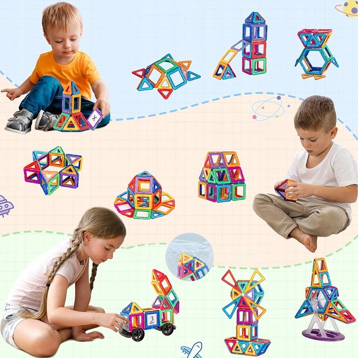 DUŻE KLOCKI MAGNETYCZNE KAFELKI zestaw XXL 174 el Rainbow Magnetic Tiles